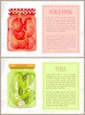 Pickled Peppers Cucumbers Set Vector Illustration