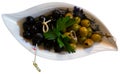 Pickled pitted black and green olives served as appetizer Royalty Free Stock Photo