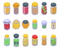 Pickled products icons set, isometric style