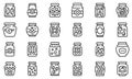 Pickled products icons set, outline style