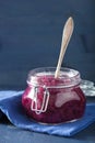 Pickled red cabbage in glass jar Royalty Free Stock Photo