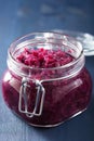 Pickled red cabbage in glass jar Royalty Free Stock Photo