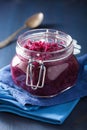 Pickled red cabbage in glass jar Royalty Free Stock Photo