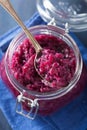 Pickled red cabbage in glass jar Royalty Free Stock Photo