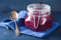 Pickled red cabbage in glass jar Royalty Free Stock Photo