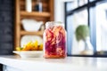 pickled red cabbage in a glass jar on a shelf Royalty Free Stock Photo