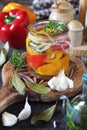 Salad of pickled bell pepper and ingredients