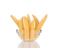 Pickled small corn in glass bowl. Royalty Free Stock Photo