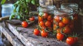 Pickled tomatoes. selective focus. Generative AI,