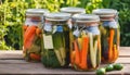 Pickled vegetables in jars.