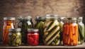 Pickled vegetables in jars.