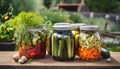 Pickled vegetables in jars.