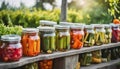 Pickled vegetables in jars.
