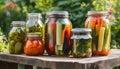 Pickled vegetables in jars.