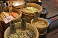 Pickled vegetables at Nishiki Market in Kyoto, Japan