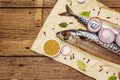 Pickled whole mackerel. Traditional Norwegian spicy salting fish