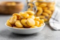 Pickled yellow Lupin Beans in bowl Royalty Free Stock Photo