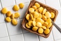 Pickled yellow Lupin Beans in bowl Royalty Free Stock Photo