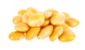 Pickled yellow lupine beans isolated on white background. Tournus, preserved lupinus.