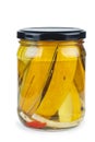 Pickled zucchini in glass jar