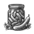 Pickles in Jar Engraved Illustration raster