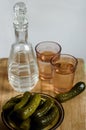 pickles, two glasses, a decanter Royalty Free Stock Photo