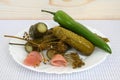 Pickles on a wooden table