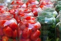 Pickling canning tomatoes and cucumbers Royalty Free Stock Photo