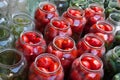 Pickling canning tomatoes and cucumbers Royalty Free Stock Photo