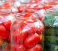 Pickling canning tomatoes and cucumbers Royalty Free Stock Photo