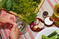 Pickling cucumbers, pickling - hands close-up, cucumber, herbs,