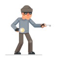 Picklock housebreaker thieves keys flashlight hand sneak evil greedily thief cartoon rogue bulgar character flat design