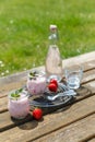 Picknick mit Erdbeerjoghurt und Limonade