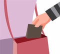 Pickpocket stole a girl wallet from bag illustration editable vector