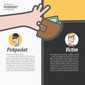 Pickpocket stolen the money from a man`s pocket infographic layo