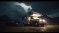 Pickup camper camping adventure dynamic lightning cinemat one generative AI