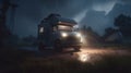 Pickup camper camping adventure dynamic lightning cinemat three generative AI