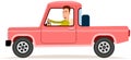 Pickup, coral passenger car with driver. Angry young man driving pink car vector illustration Royalty Free Stock Photo