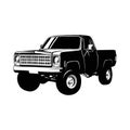 Pickup lifted 1970, Muscle car, Classic car, Stencil, Silhouette, Vector Clip Art - Truck 4x4 Off Road - Off-road car Royalty Free Stock Photo