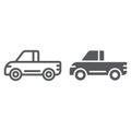 Pickup line and glyph icon, van and auto, car sign, vector graphics, a linear pattern on a white background. Royalty Free Stock Photo