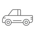 Pickup thin line icon, van and auto, car sign, vector graphics, a linear pattern on a white background. Royalty Free Stock Photo