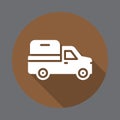 Pickup truck flat icon. Round colorful button, circular vector sign with long shadow effect. Royalty Free Stock Photo