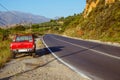 Pickup truck on mountain road