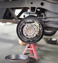 Pickup truck replace drum brake shoes of rear axle Royalty Free Stock Photo