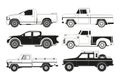 Pickup truck silhouettes. Black pictures of various automobiles