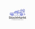 Pickup truck with stock market graph logo design. Car with candle stick graph chart and indicator vector design