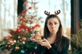 Picky Girl Hating The Cake at Christmas Dinner Party Royalty Free Stock Photo