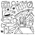 Set of hand drawn doodle camping elements. Vector illustration