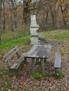 Picnic area with benches, table on top of fruska Gora mountain, Serbia