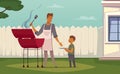 Picnic Barbecue Father Son Cartoon Poster Royalty Free Stock Photo